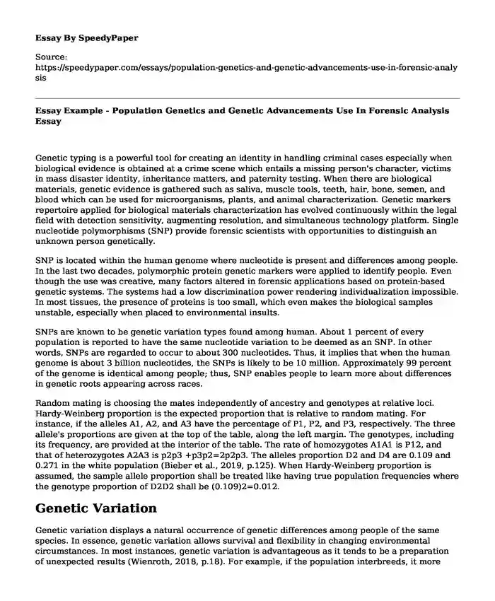 Essay Example - Population Genetics and Genetic Advancements Use In Forensic Analysis