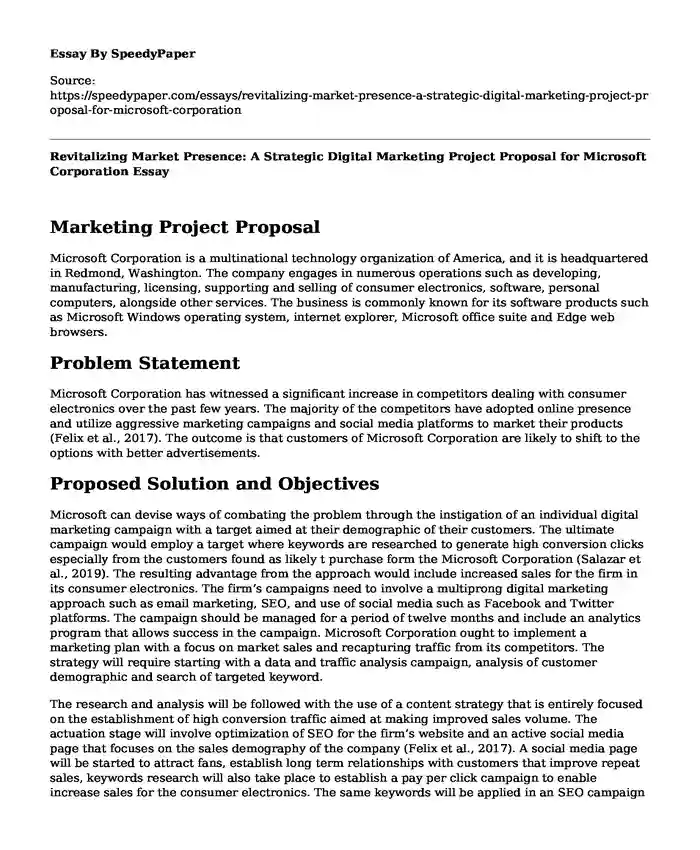 Revitalizing Market Presence: A Strategic Digital Marketing Project Proposal for Microsoft Corporation