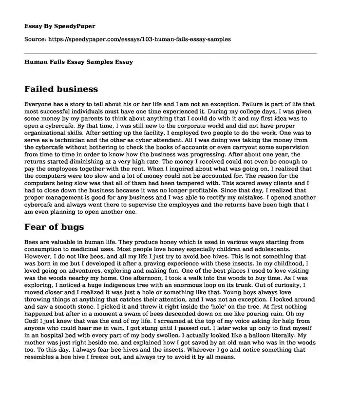 Human Fails Essay Samples