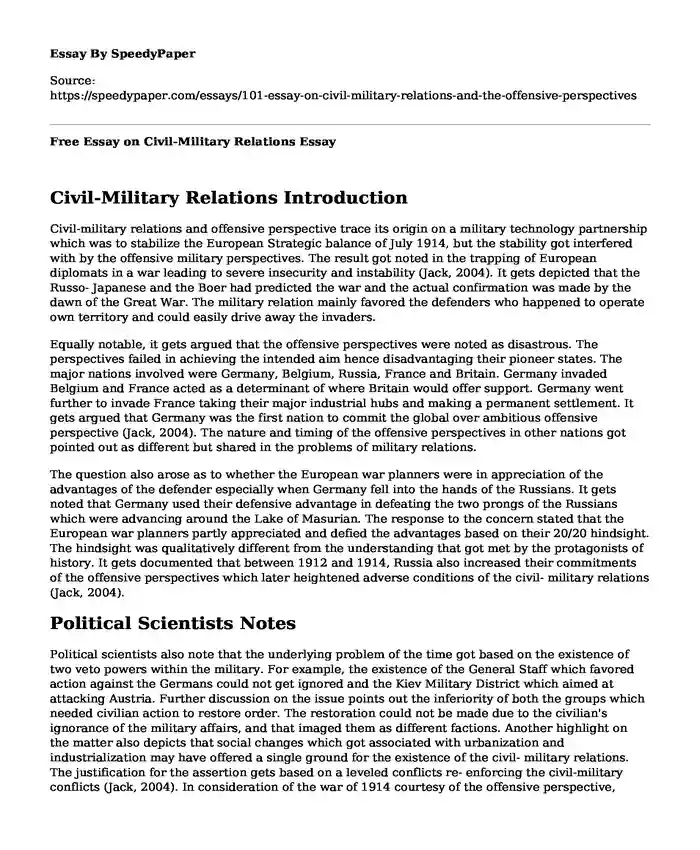 Free Essay on Civil-Military Relations          