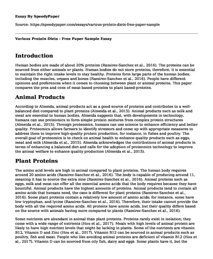 Various Protein Diets - Free Paper Sample