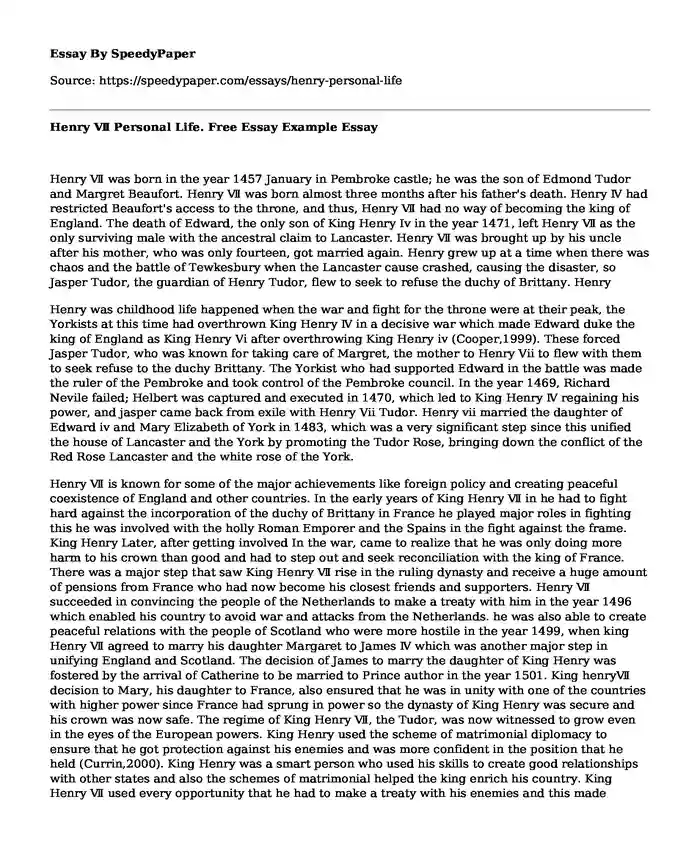 Henry  Personal Life. Free Essay Example
