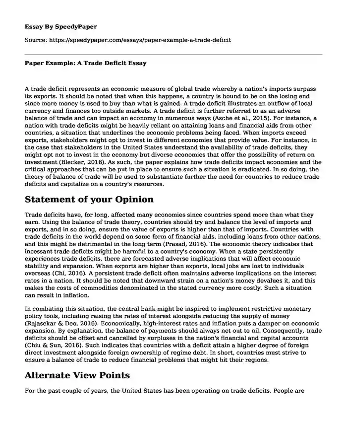 Paper Example: A Trade Deficit