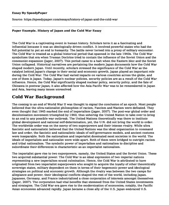 Paper Example. History of Japan and the Cold War