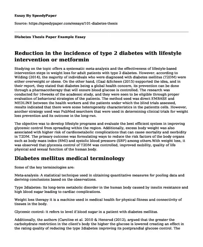 Diabetes Thesis Paper Example