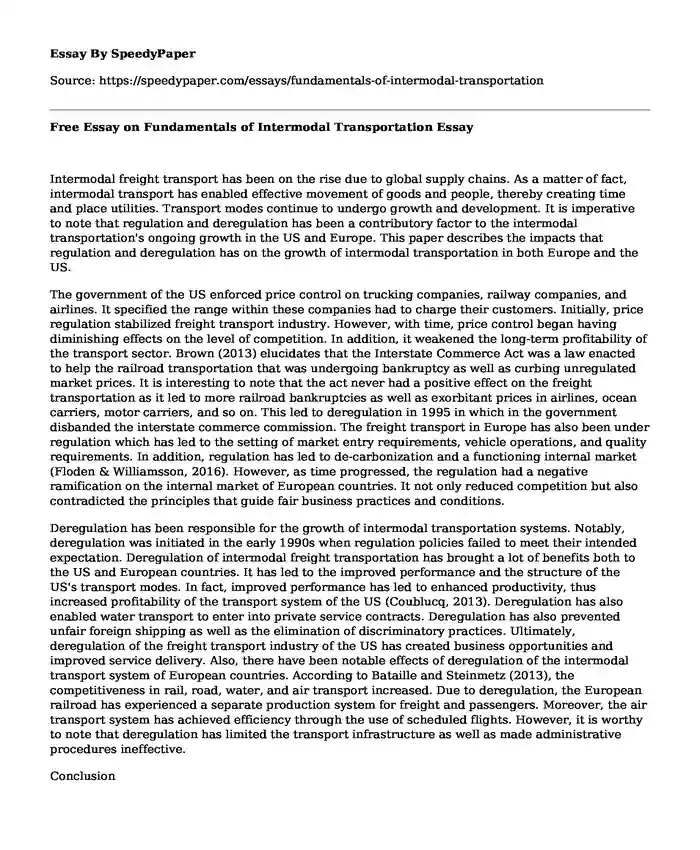 Free Essay on Fundamentals of Intermodal Transportation