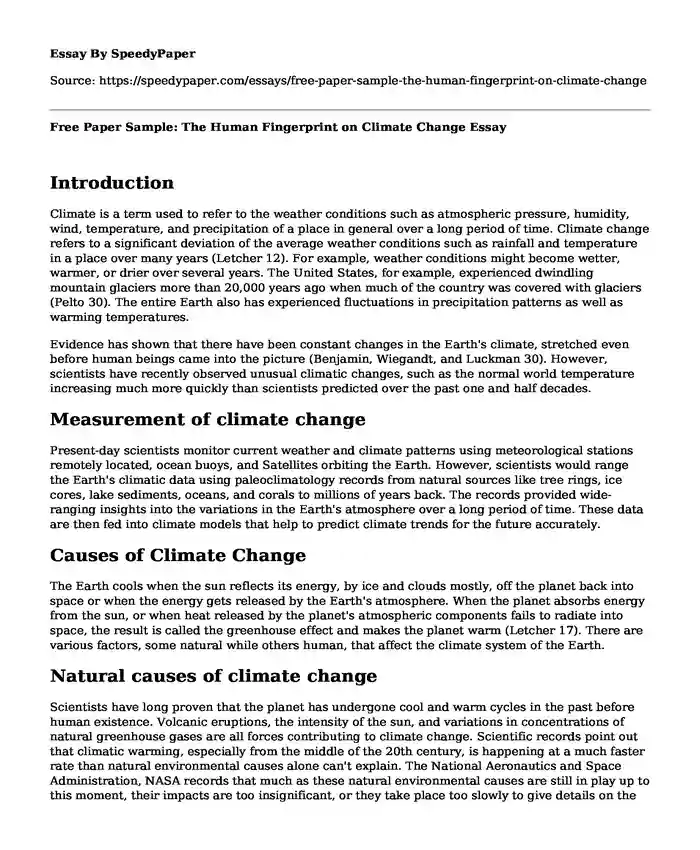 Free Paper Sample: The Human Fingerprint on Climate Change