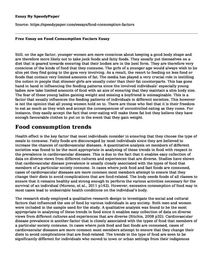 Free Essay on Food Consumption Factors