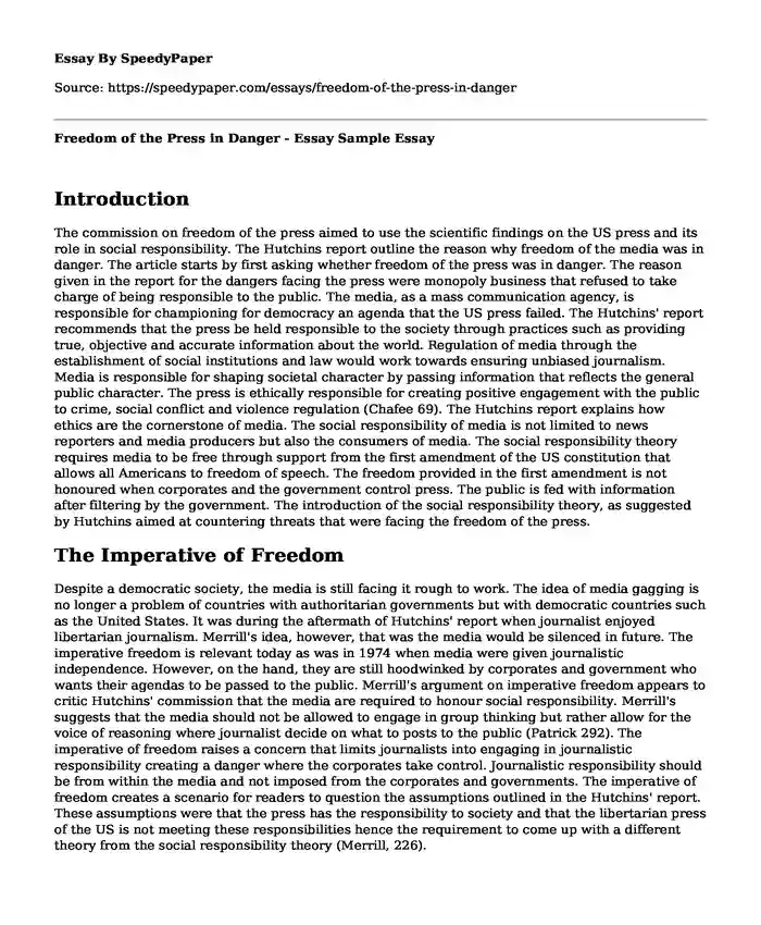 Freedom of the Press in Danger - Essay Sample