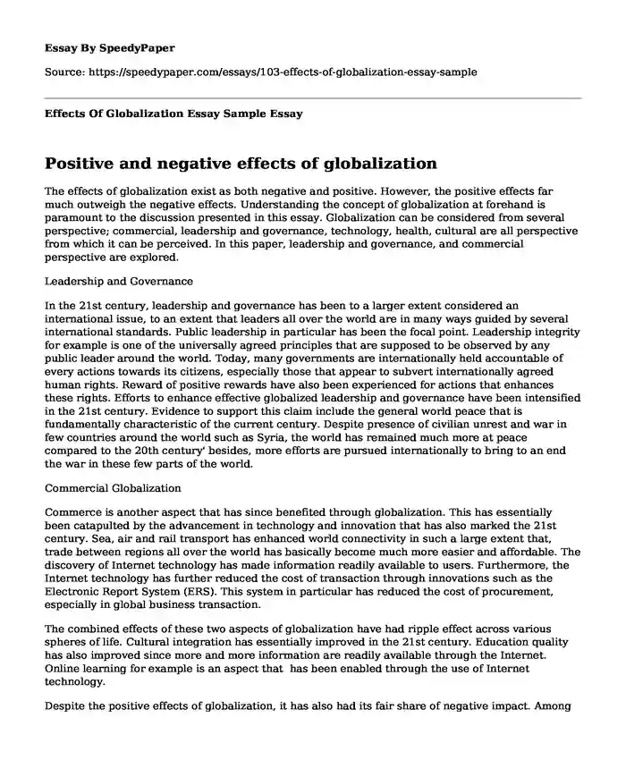 effects of globalization in education essay