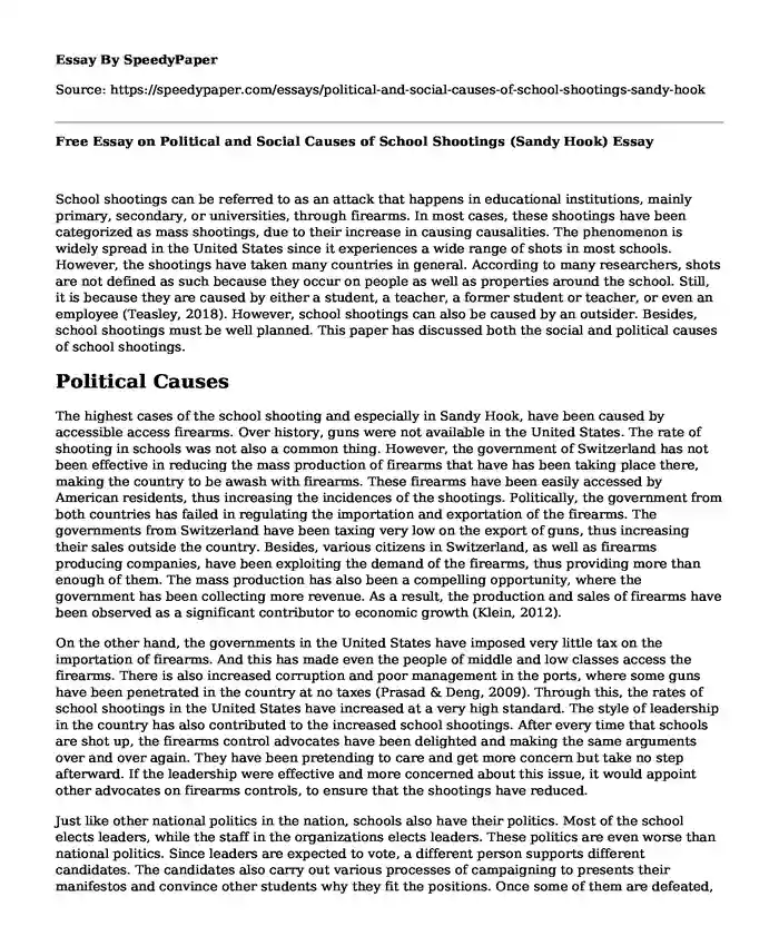 Free Essay on Political and Social Causes of School Shootings (Sandy Hook)