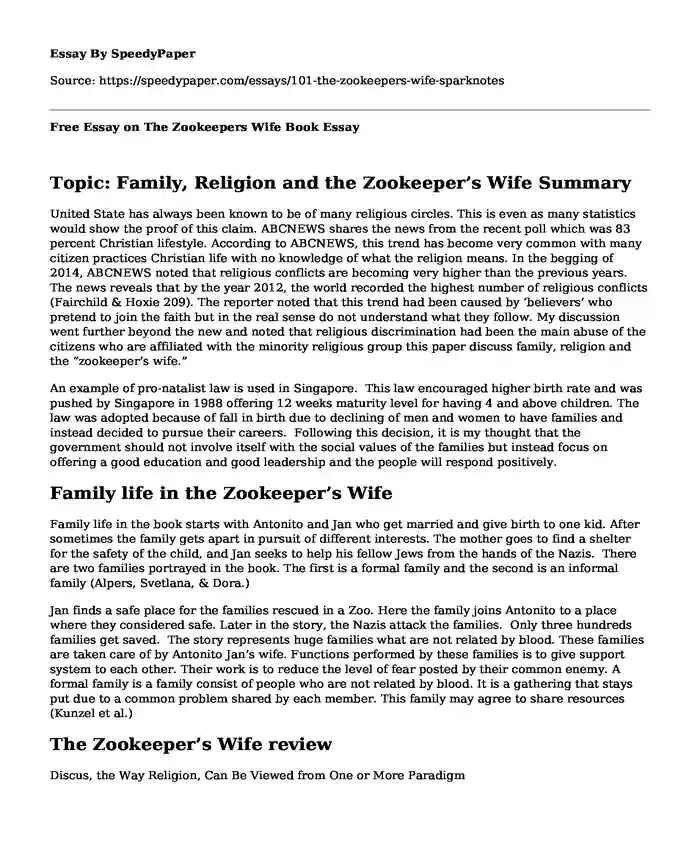 Free Essay on The Zookeepers Wife Book