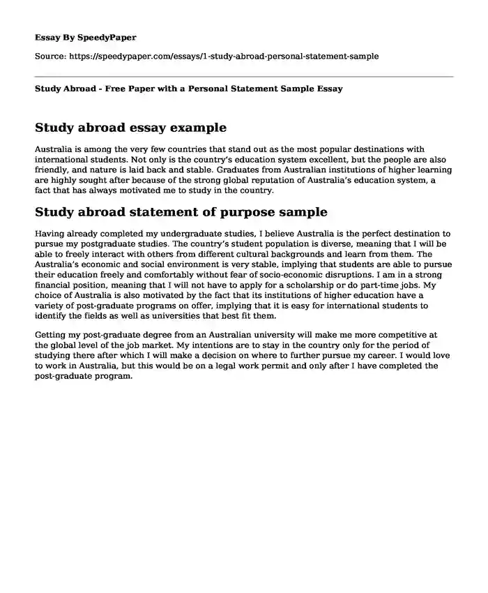 Study Abroad - Free Paper with a Personal Statement Sample   