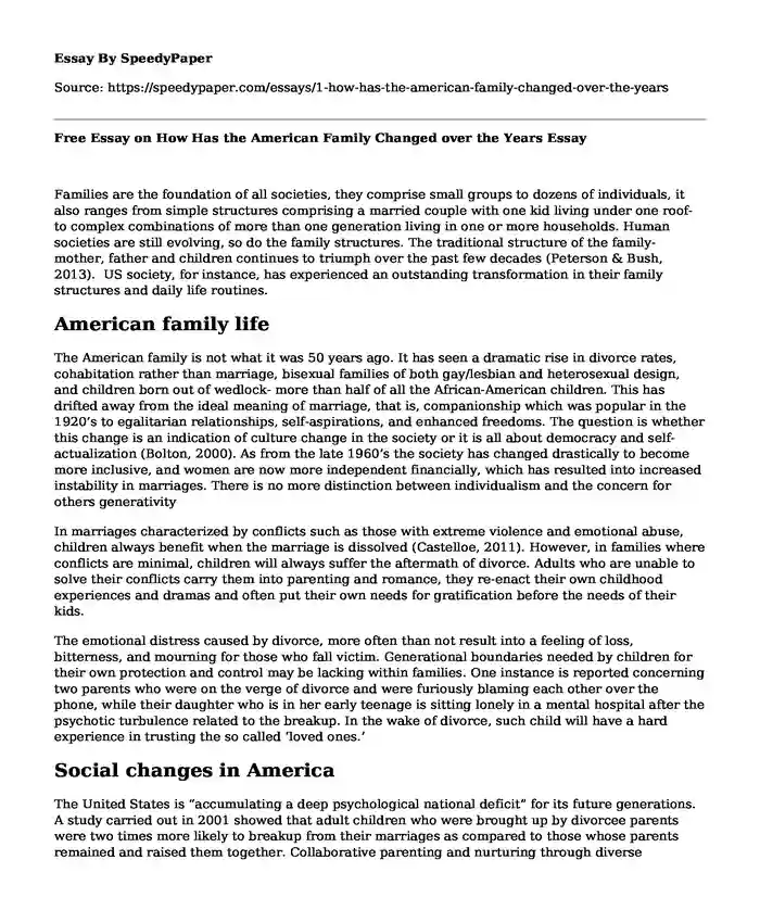 Free Essay on How Has the American Family Changed over the Years