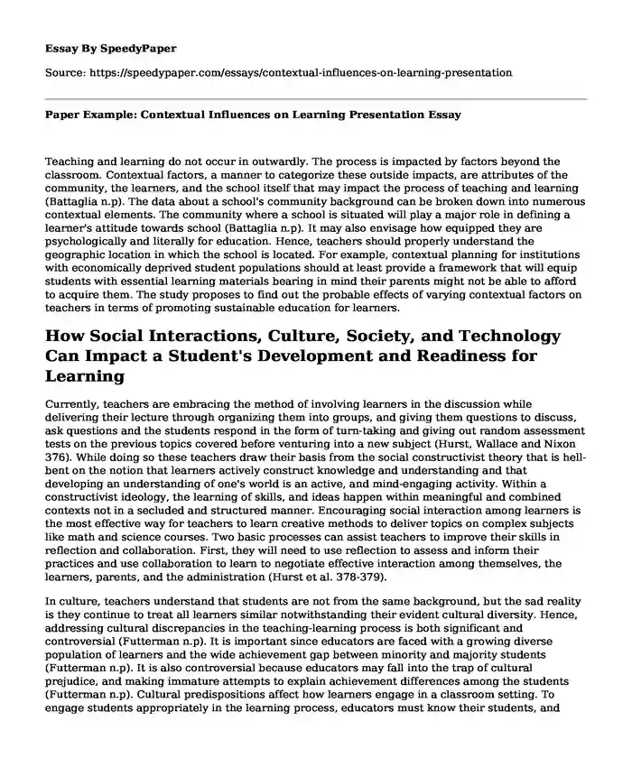 Paper Example: Contextual Influences on Learning Presentation