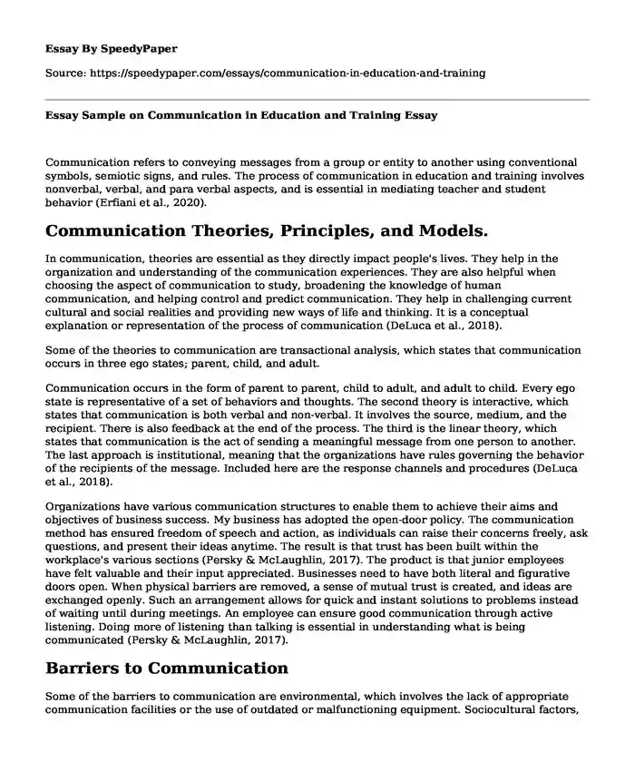 Essay Sample on Communication in Education and Training