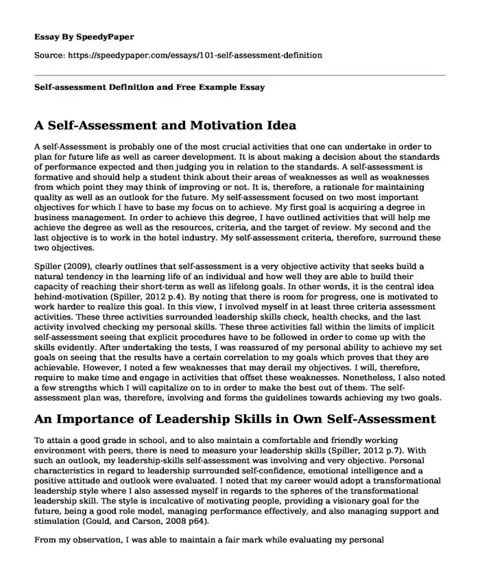Self-assessment Definition and Free Example