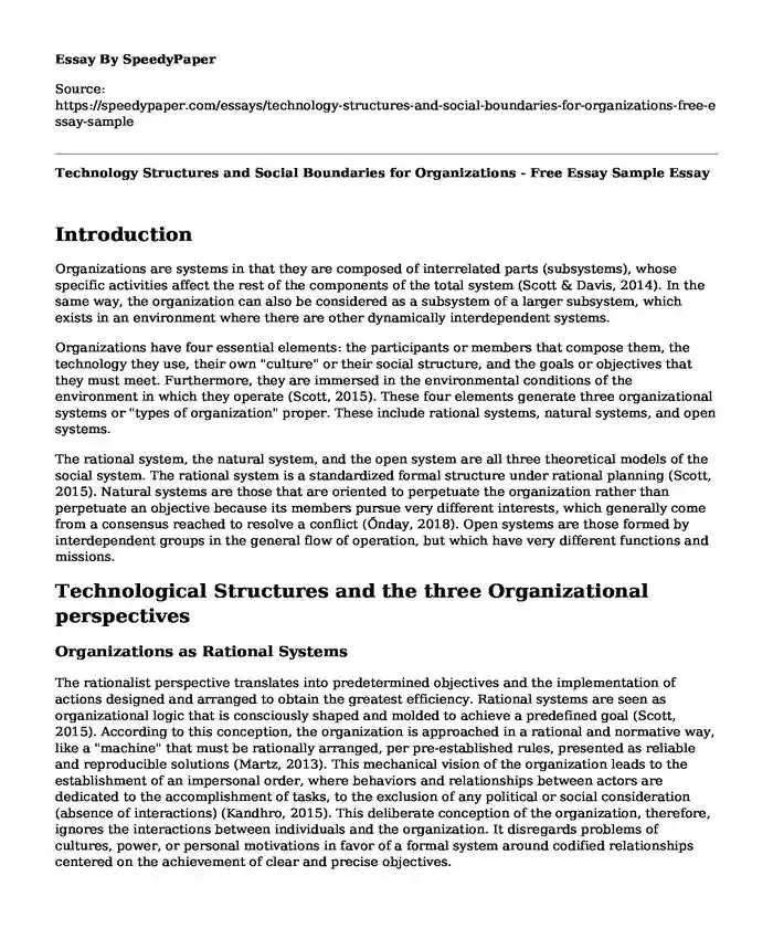 Technology Structures and Social Boundaries for Organizations - Free Essay Sample