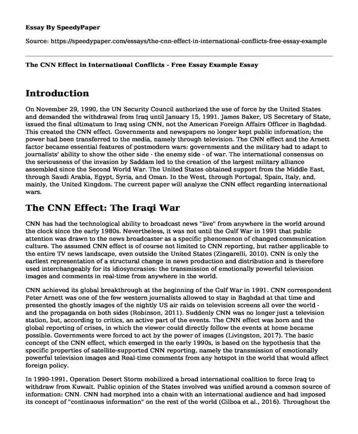 The CNN Effect in International Conflicts - Free Essay Example