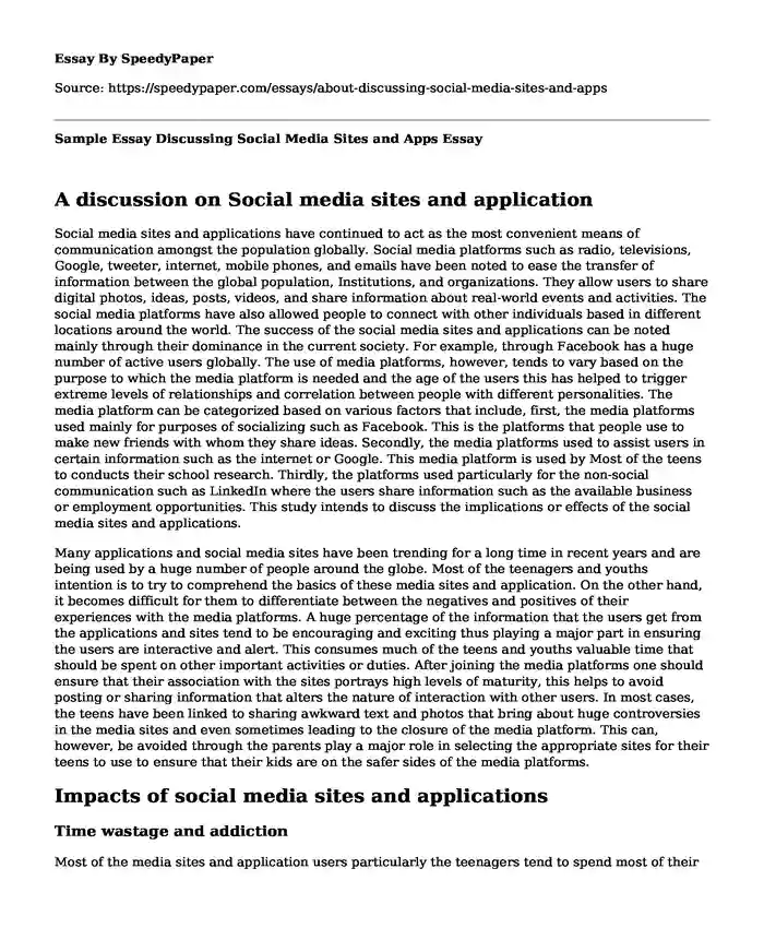 Sample Essay Discussing Social Media Sites and Apps