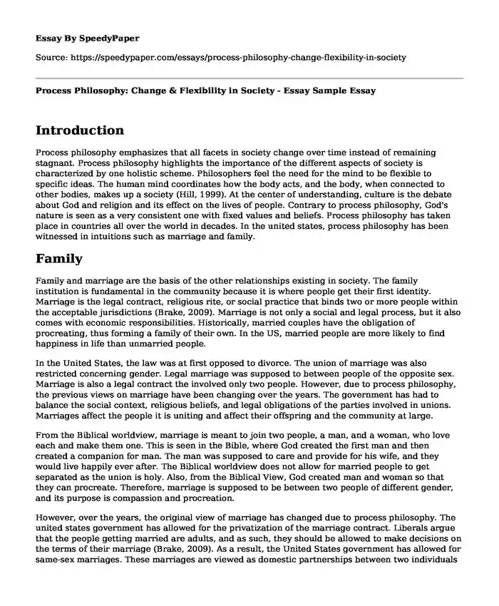 Process Philosophy: Change & Flexibility in Society - Essay Sample