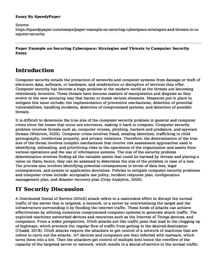 Paper Example on Securing Cyberspace: Strategies and Threats in Computer Security