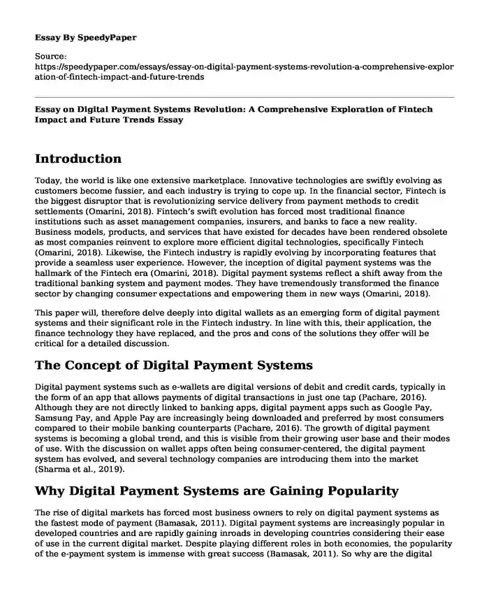 Essay on Digital Payment Systems Revolution: A Comprehensive Exploration of Fintech Impact and Future Trends