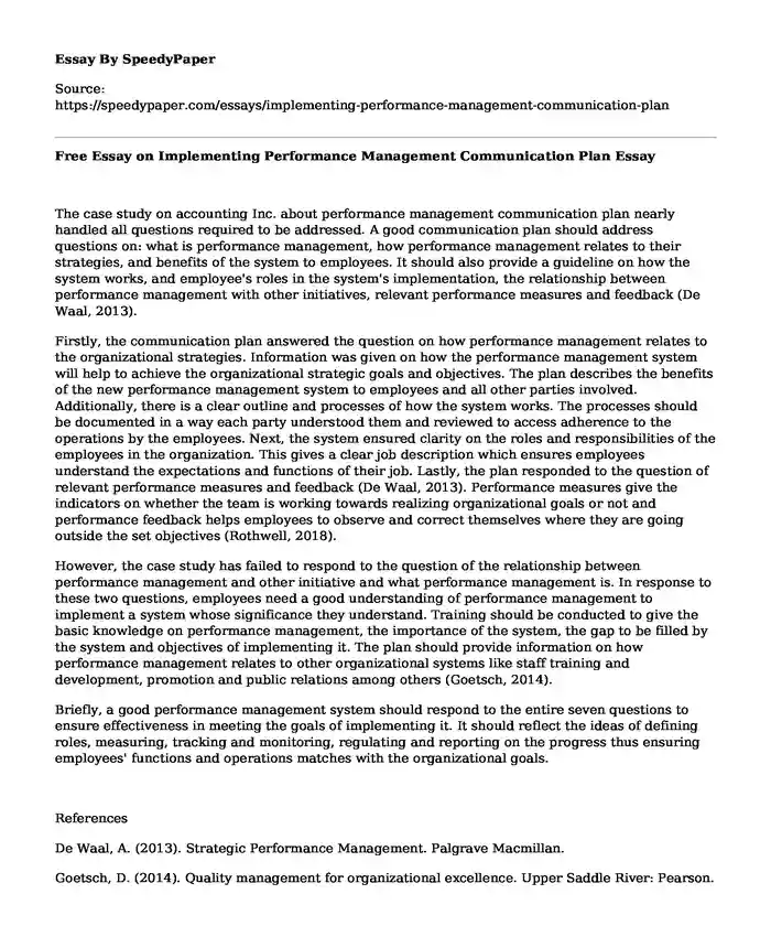 Free Essay on Implementing Performance Management Communication Plan