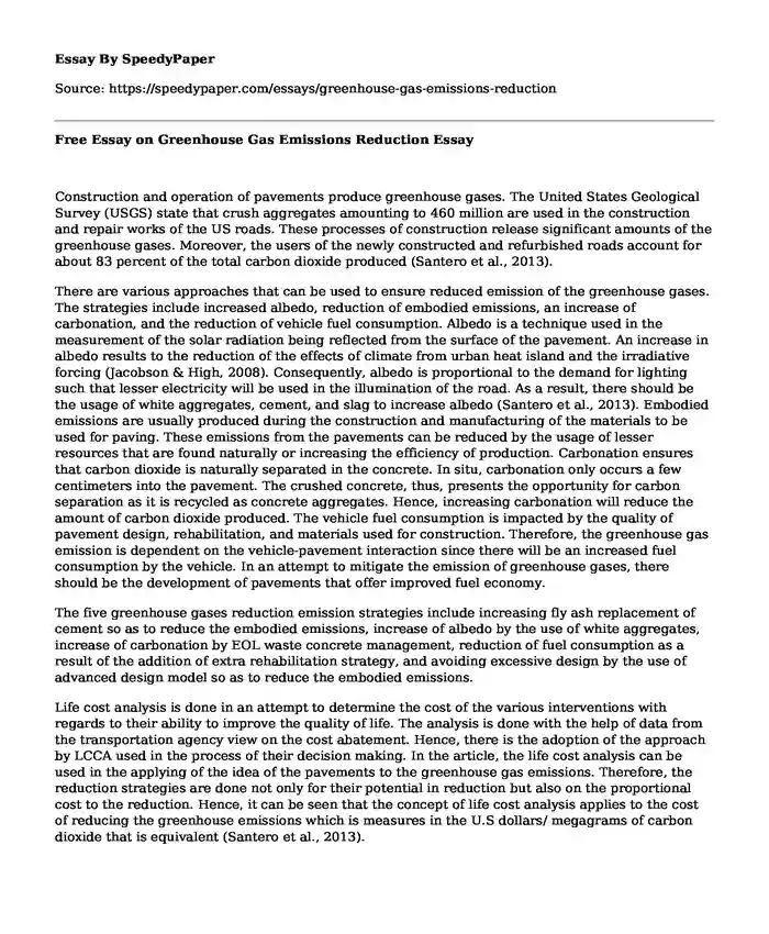 Free Essay on Greenhouse Gas Emissions Reduction