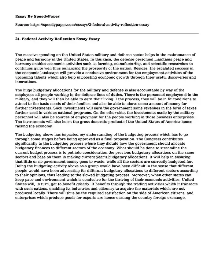 2). Federal Activity Reflection Essay