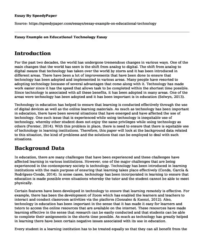 Essay Example on Educational Technology