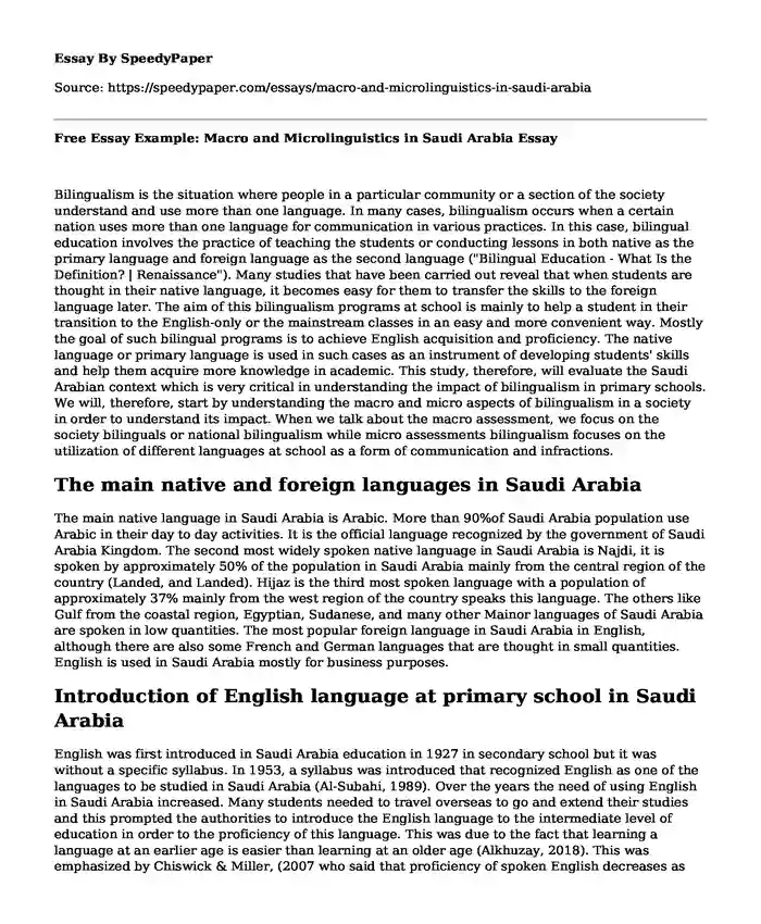 Free Essay Example: Macro and Microlinguistics in Saudi Arabia