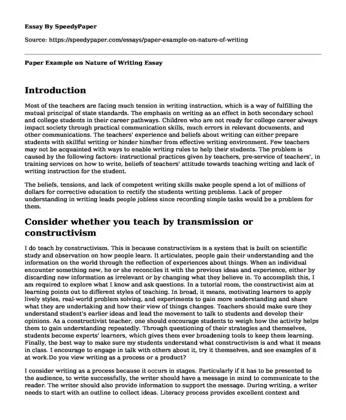 Paper Example on Nature of Writing