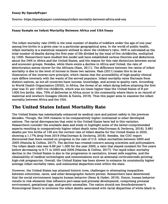 Essay Sample on Infant Mortality Between Africa and USA