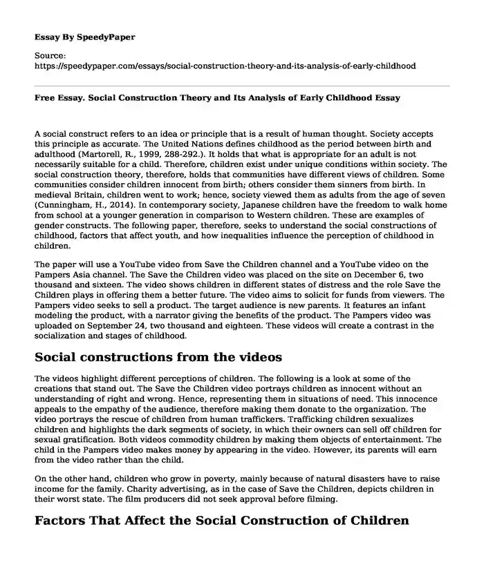 Free Essay. Social Construction Theory and Its Analysis of Early Childhood