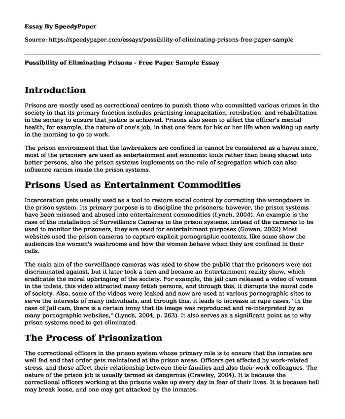 Possibility of Eliminating Prisons - Free Paper Sample