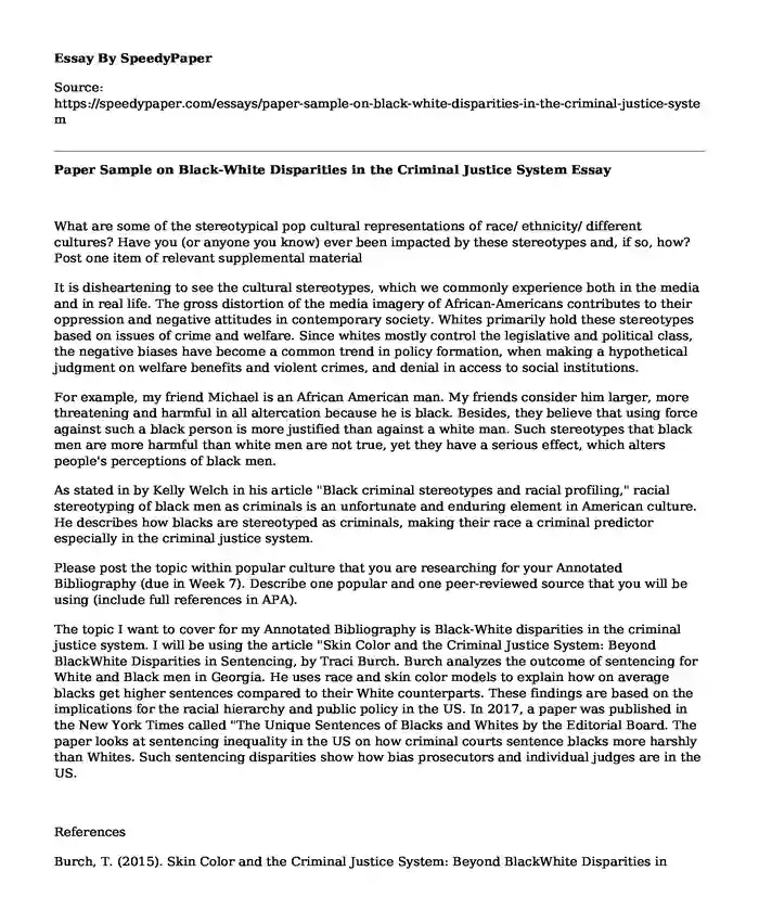 Paper Sample on Black-White Disparities in the Criminal Justice System