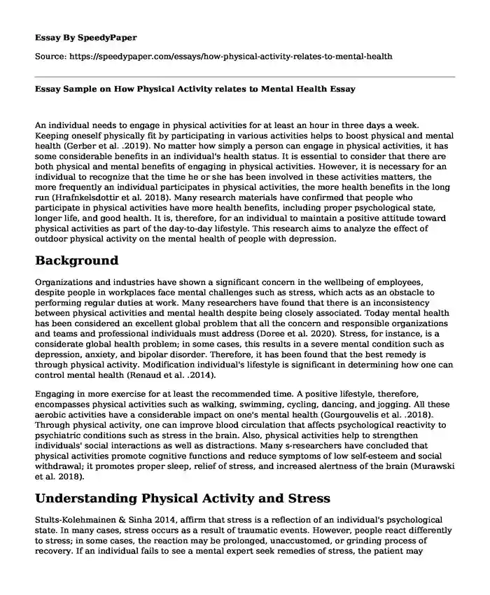 Essay Sample on How Physical Activity relates to Mental Health