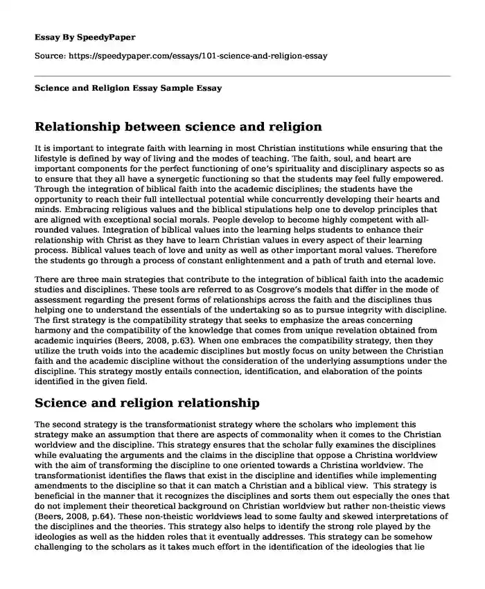 Science and Religion Essay Sample