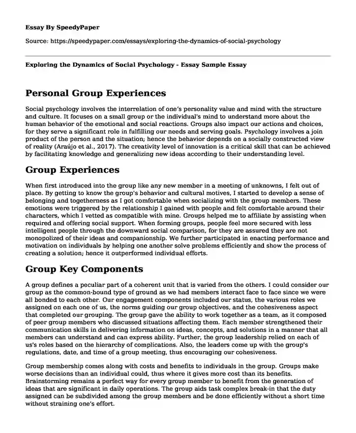 Exploring the Dynamics of Social Psychology - Essay Sample