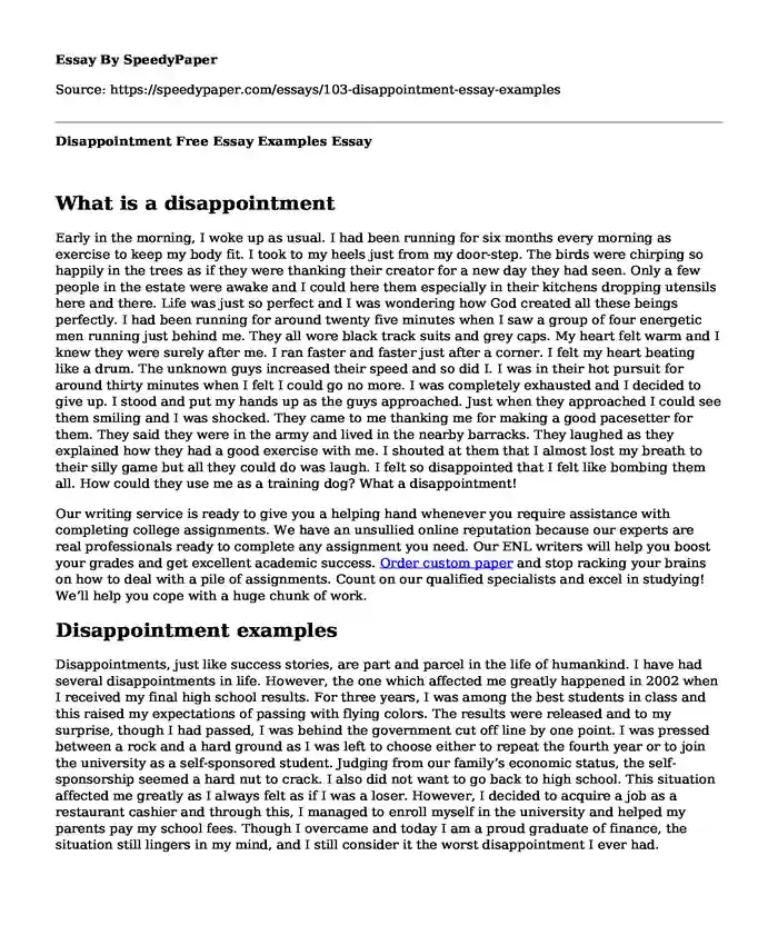 Disappointment Free Essay Examples
