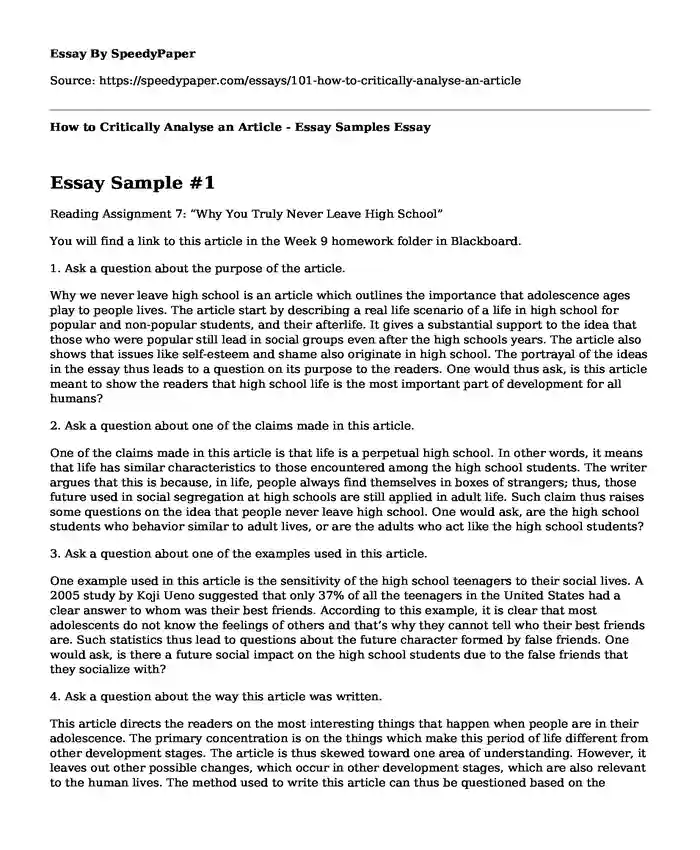 How to Critically Analyse an Article - Essay Samples