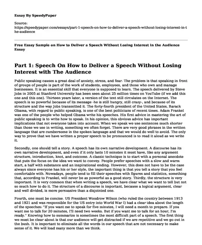 Free Essay Sample on How to Deliver a Speech Without Losing Interest in the Audience