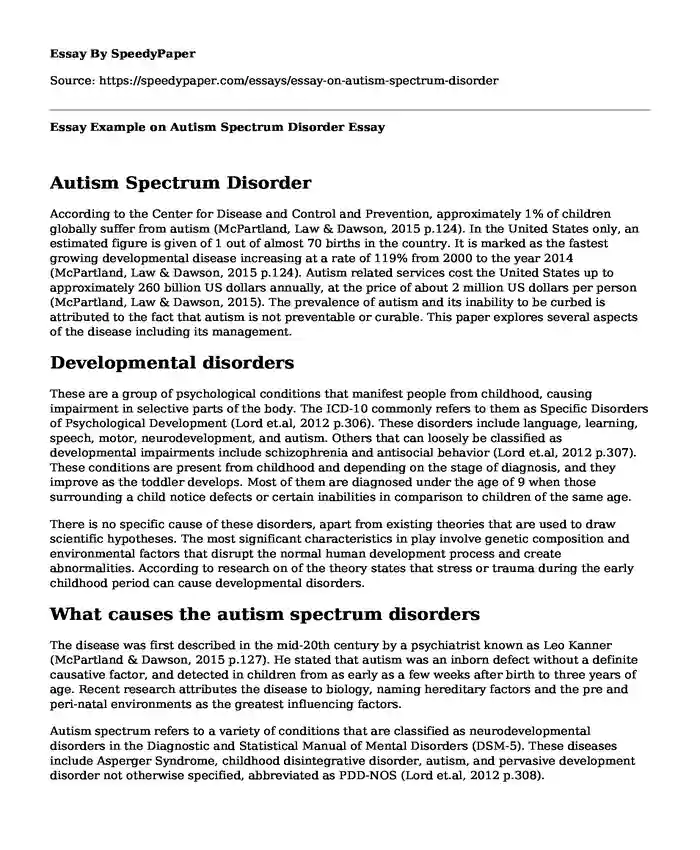 Essay Example on Autism Spectrum Disorder