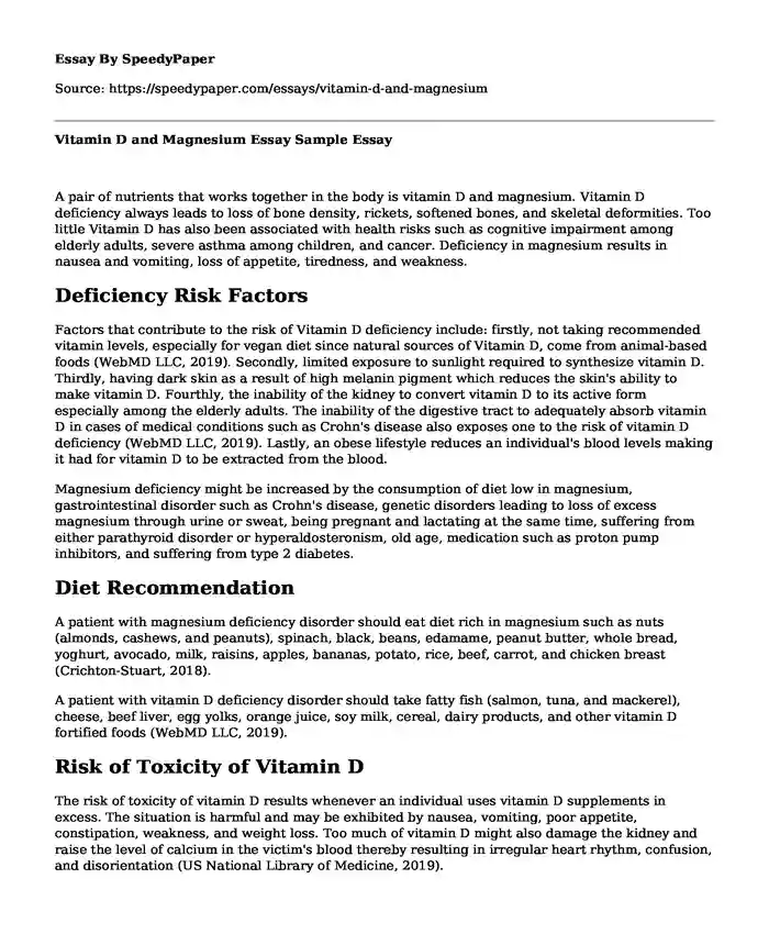Vitamin D and Magnesium Essay Sample
