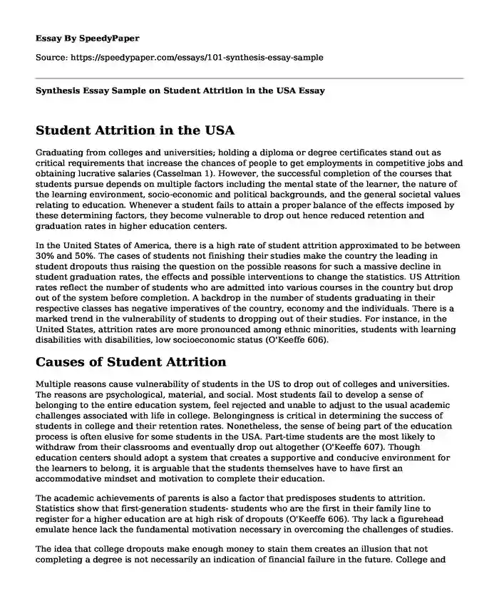  Synthesis Essay Sample On Student Attrition In The USA SpeedyPaper
