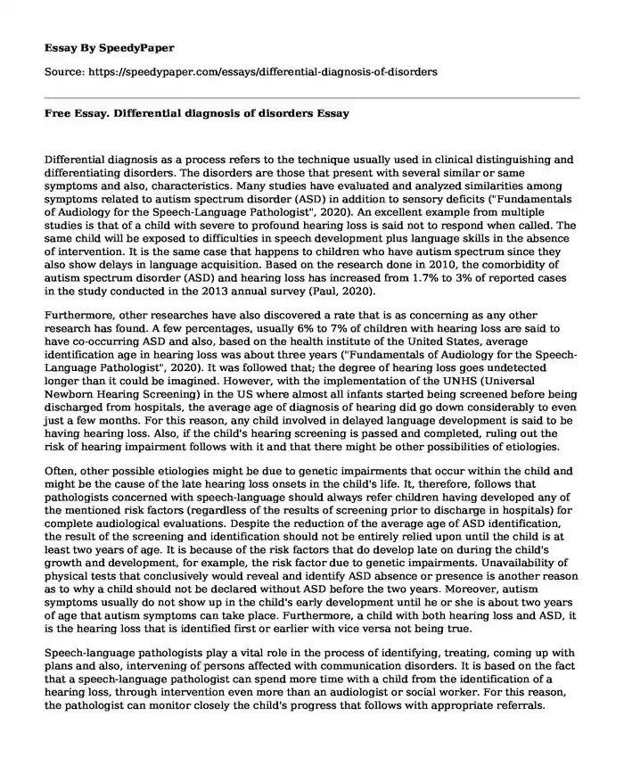 Free Essay. Differential diagnosis of disorders