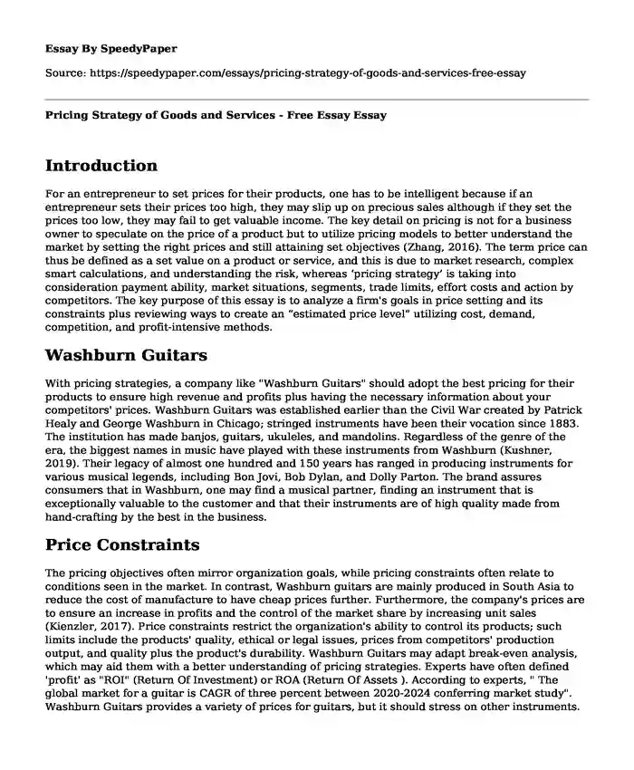 Pricing Strategy of Goods and Services - Free Essay