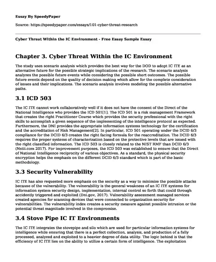 Cyber Threat Within the IC Environment - Free Essay Sample