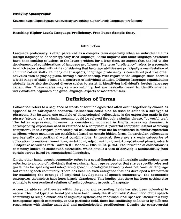 Reaching Higher Levels Language Proficiency, Free Paper Sample